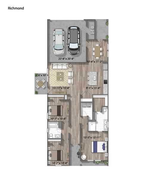 Floor plan for 3 beds, 2 baths, 1502 sqft