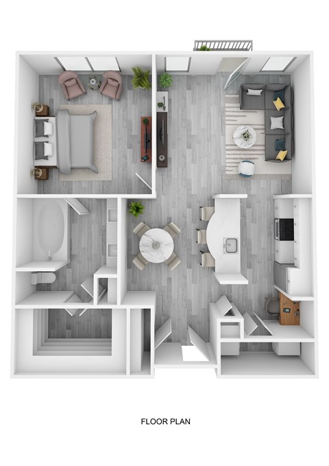 Floor plan for 1 bed, 1 bath, 860 sqft