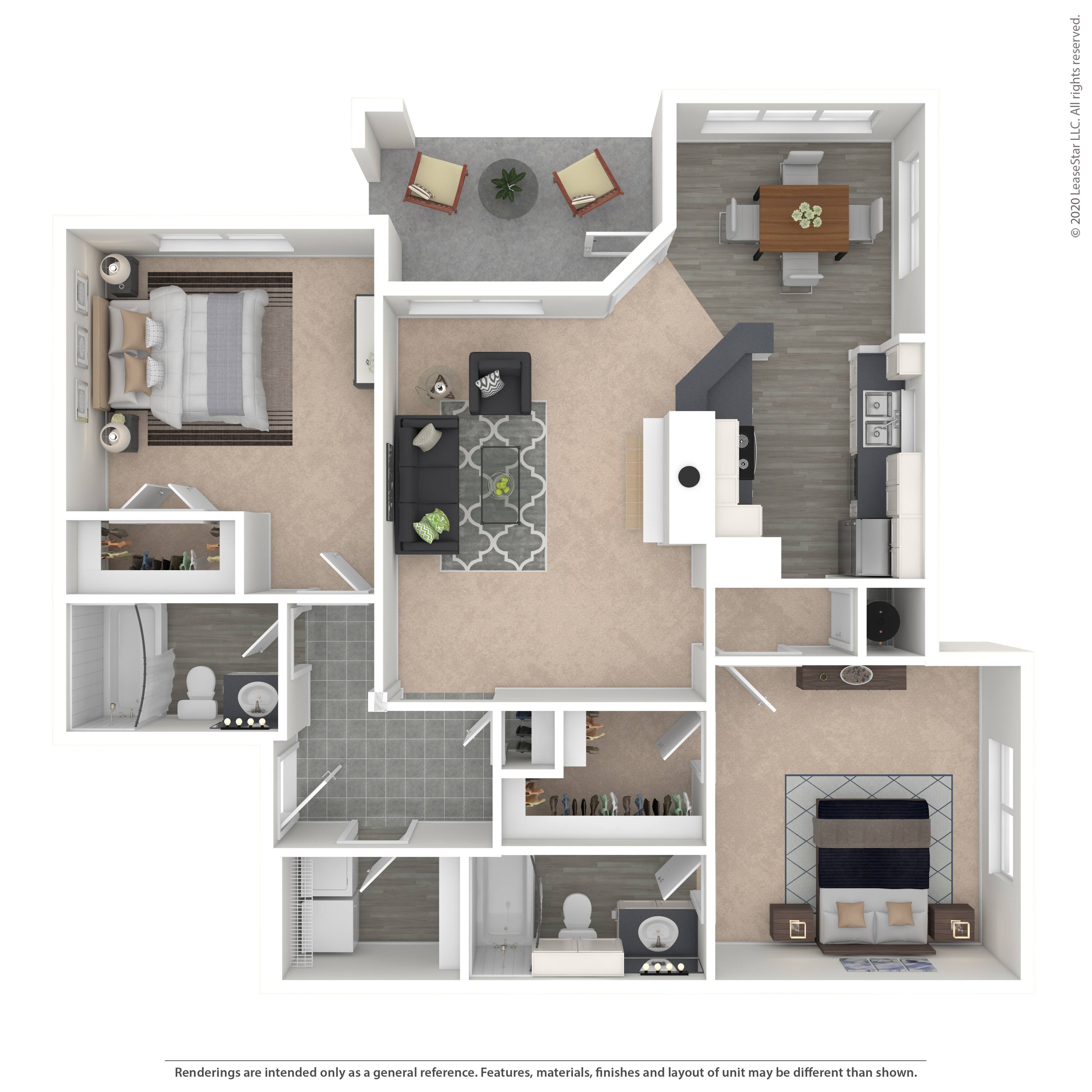 Floor plan for 2 beds, 2 baths, 1125 sqft