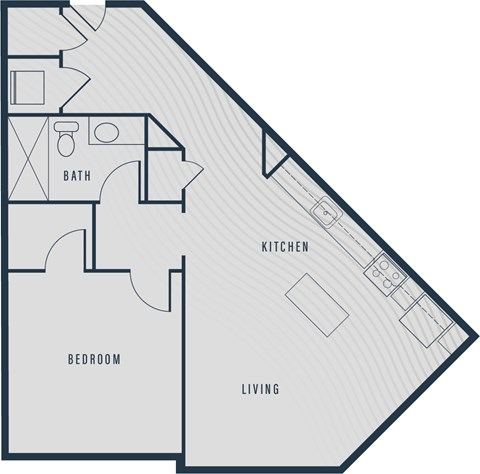 Floor plan for 1 bed, 1 bath, 750 sqft