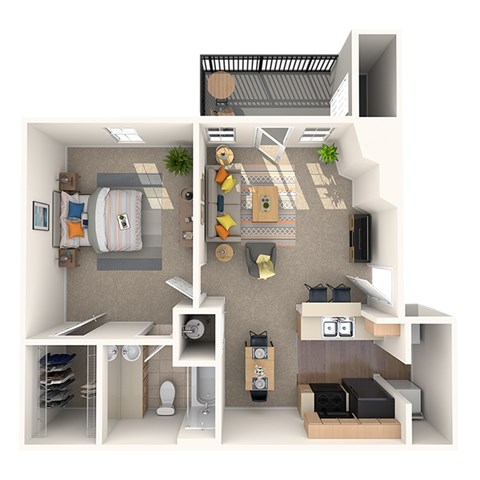 Floor plan for 1 bed, 1 bath, 602 sqft