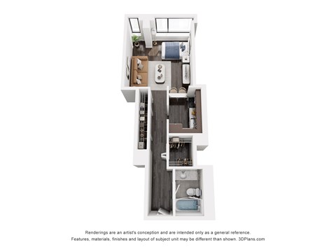 Floor plan for studio, 1 bath, 500 sqft