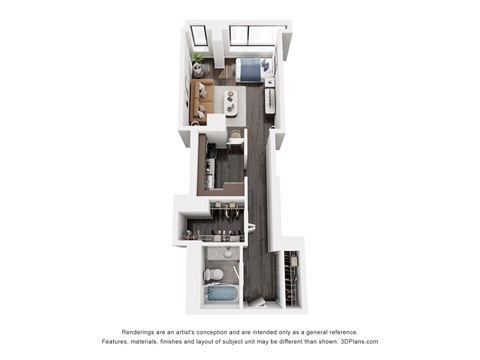 Floor plan for studio, 1 bath, 509 sqft
