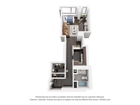 Floor plan for studio, 1 bath, 542 sqft