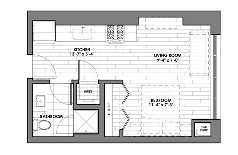Floor plan for studio, 1 bath, 390 sqft