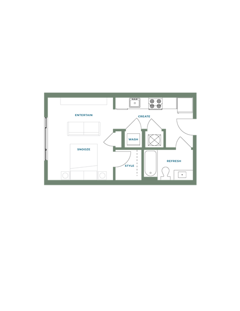 Floor plan for studio, 1 bath, 446 sqft