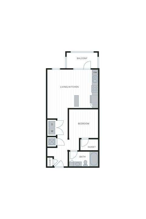 Floor plan for studio, 1 bath, 676 sqft