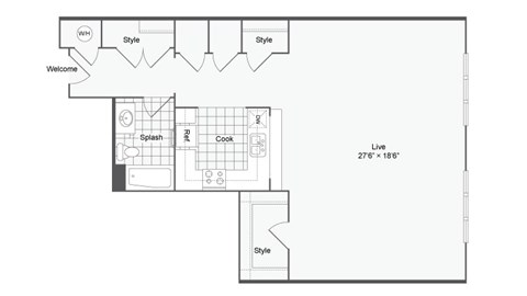 Floor plan for studio, 1 bath, 921 sqft