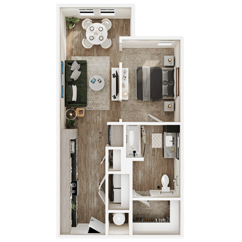 Floor plan for studio, 1 bath, 665 sqft