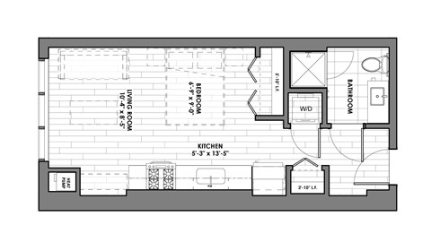 Floor plan for studio, 1 bath, 415 sqft