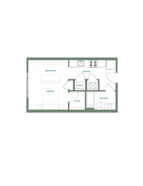 Floor plan for studio, 1 bath, 448 sqft