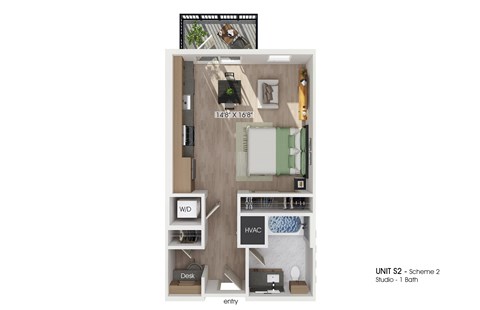 Floor plan for studio, 1 bath, 538 sqft