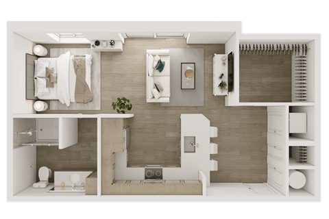 Floor plan for studio, 1 bath, 600 sqft