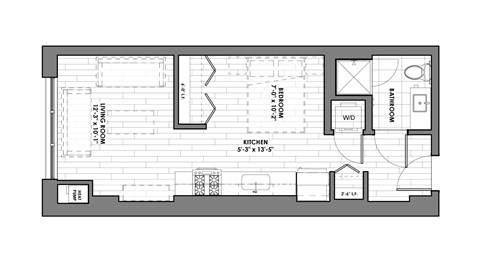 Floor plan for studio, 1 bath, 420 sqft