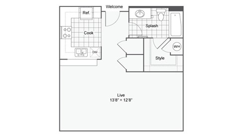 Floor plan for studio, 1 bath, 561 sqft