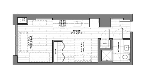Floor plan for studio, 1 bath, 465 sqft