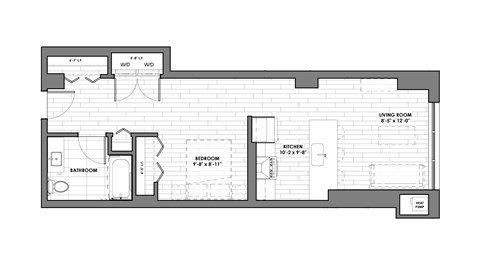 Floor plan for studio, 1 bath, 660 sqft
