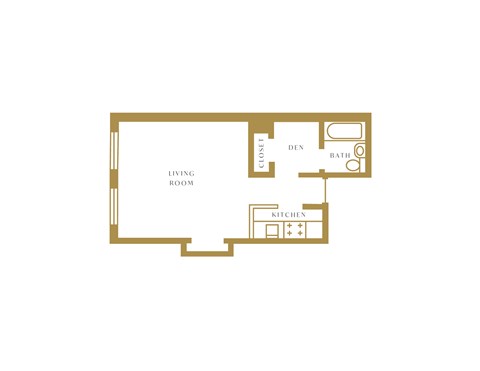 Floor plan for studio, 1 bath, 521 sqft
