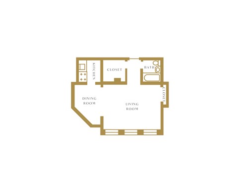 Floor plan for studio, 1 bath, 521 sqft