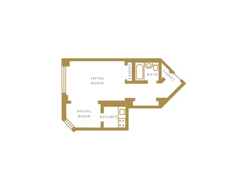 Floor plan for studio, 1 bath, 521 sqft
