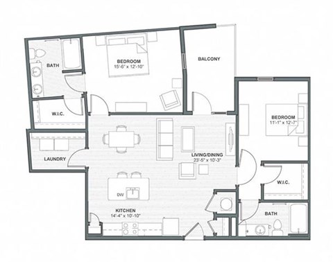 Floor plan for 2 beds, 2 baths, 1185 sqft