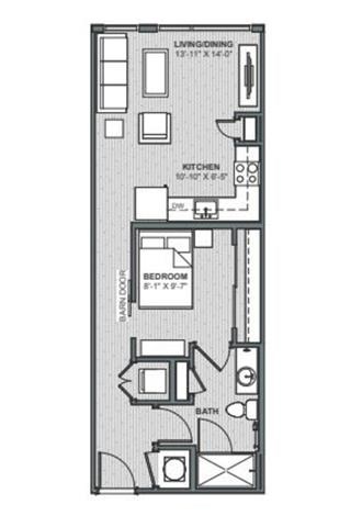 Floor plan for studio, 1 bath, 572 sqft