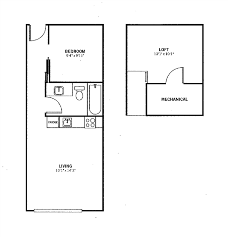 Floor plan for 1 bed, 1 bath, 440 sqft