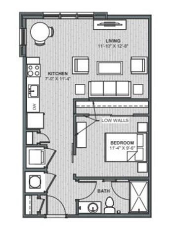Floor plan for studio, 1 bath, 782 sqft