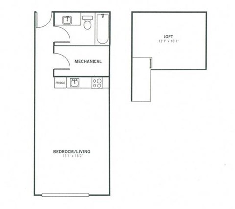 Floor plan for 1 bed, 1 bath, 440 sqft