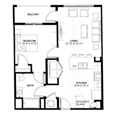 Floor plan for 1 bed, 1 bath, 754 sqft