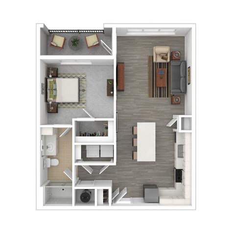 Floor plan for 1 bed, 1 bath, 754 sqft