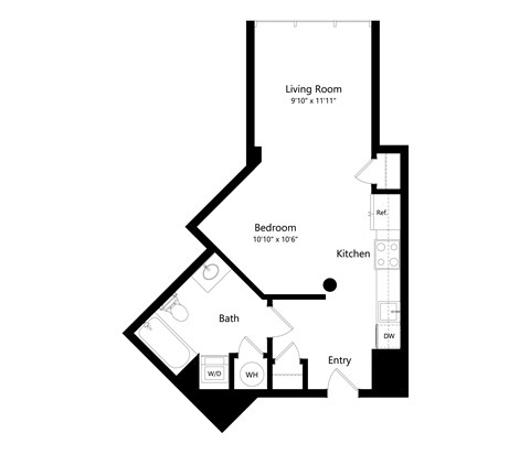 Floor plan for studio, 1 bath, 458 sqft