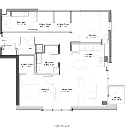 Floor plan for 2 beds, 2 baths, 1246 sqft