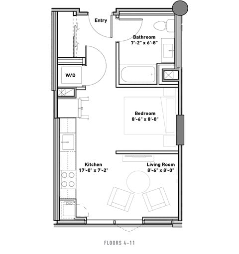Floor plan for studio, 1 bath, 460 sqft