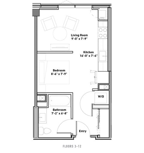 Floor plan for studio, 1 bath, 460 sqft