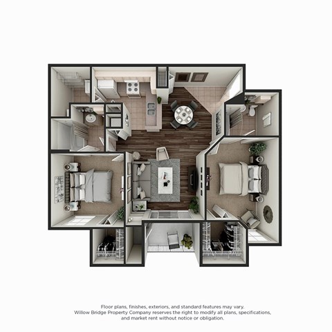 Floor plan for 2 beds, 2 baths, 1143 sqft