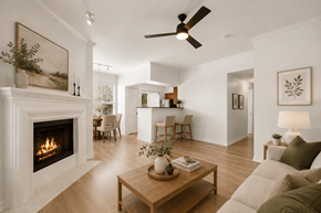 Dallas apartment for rent - A living room with a fireplace at St Moritz in Dallas Texas