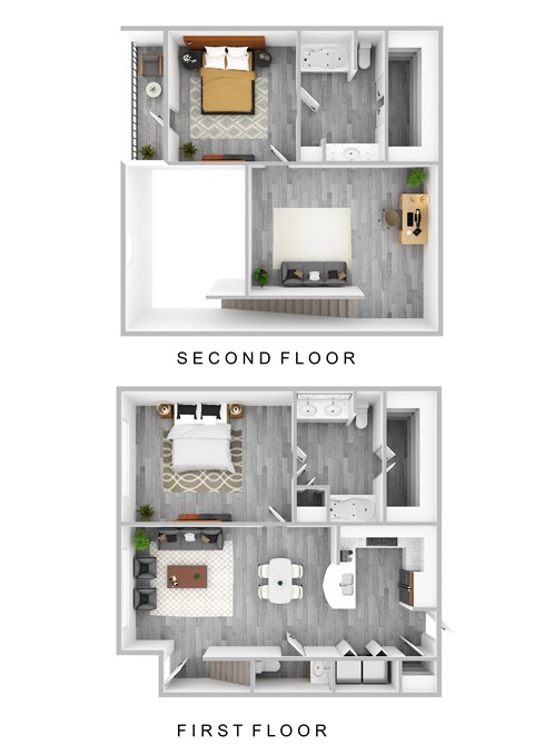 Floor plan for 2 beds, 2.5 baths, 1427 sqft