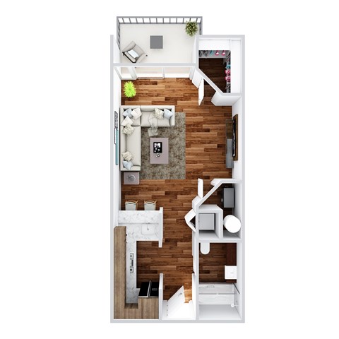 Floor plan for studio, 1 bath, 630 sqft