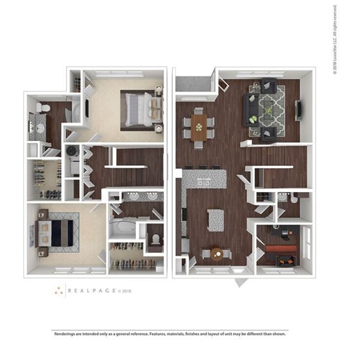 Floor plan for 2 beds, 2 baths, 1837 sqft