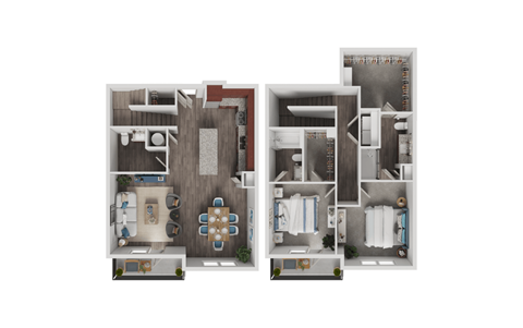 Floor plan for 2 beds, 2.5 baths, 1532 sqft