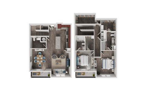 Floor plan for 2 beds, 2.5 baths, 1568 sqft