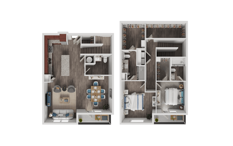 Floor plan for 2 beds, 2.5 baths, 1604 sqft