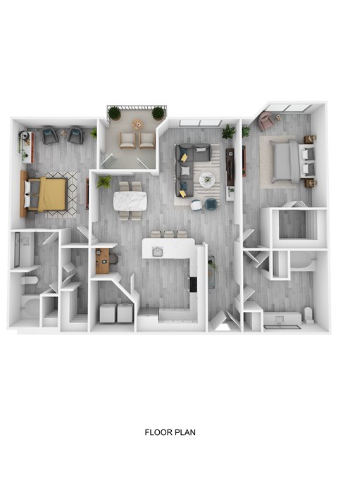 Floor plan for 2 beds, 2 baths, 1097 sqft