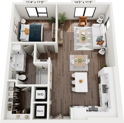 Floor plan for 1 bed, 1 bath, 820 sqft
