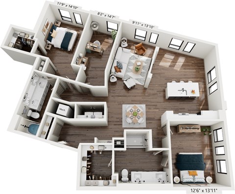 Floor plan for 2 beds, 2 baths, 1651 sqft