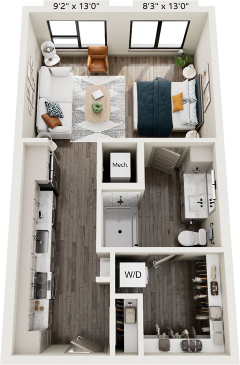 Floor plan for studio, 1 bath, 483 sqft