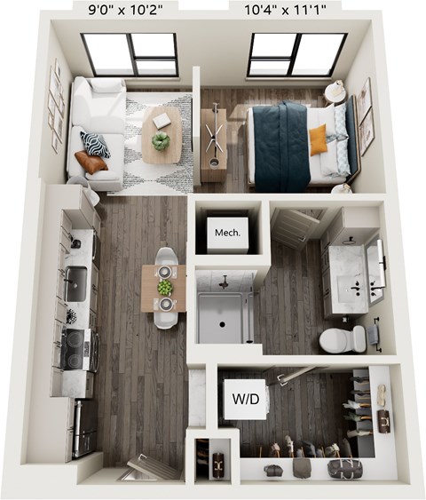 Floor plan for studio, 1 bath, 540 sqft