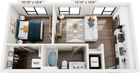 Floor plan for studio, 1 bath, 546 sqft