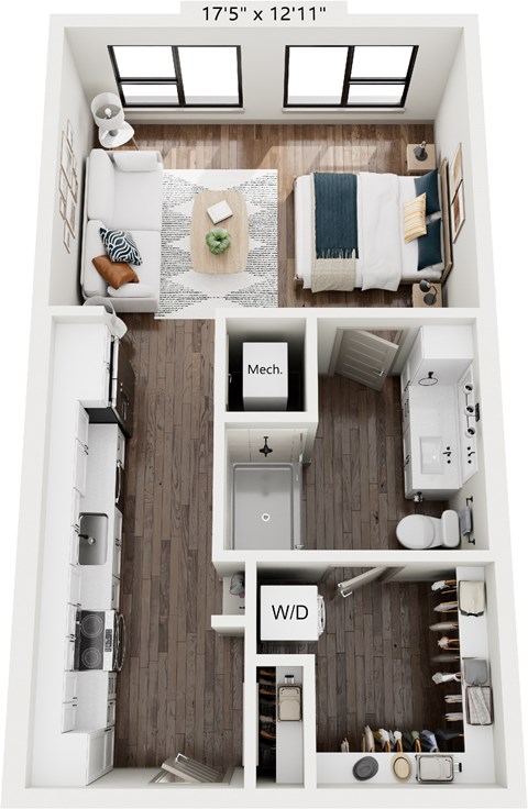 Floor plan for studio, 1 bath, 576 sqft